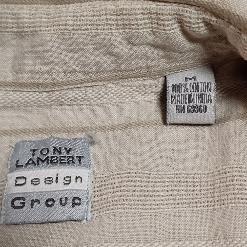 Tony Lambert Design Group Mens Medium Beige Textured Stripe Cotton SS Button Dwn - Picture 2 of 9